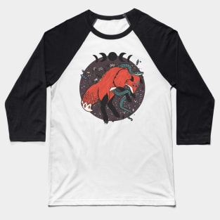 Fox Jumping With Snake, Moon Phases, Nature And Witchcraft Design Elements Baseball T-Shirt